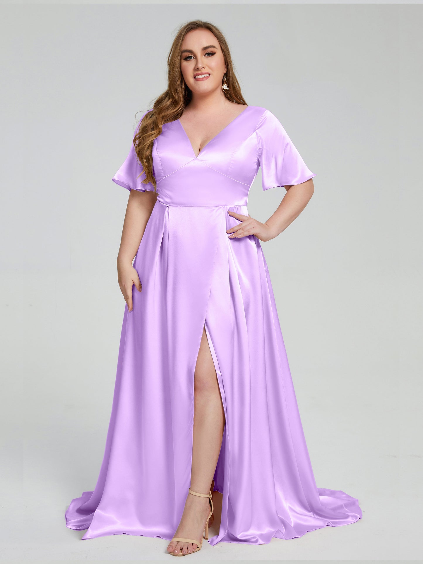 Vanessa Plus Size Soft Satin Bridesmaid Dresses with Sleeves
