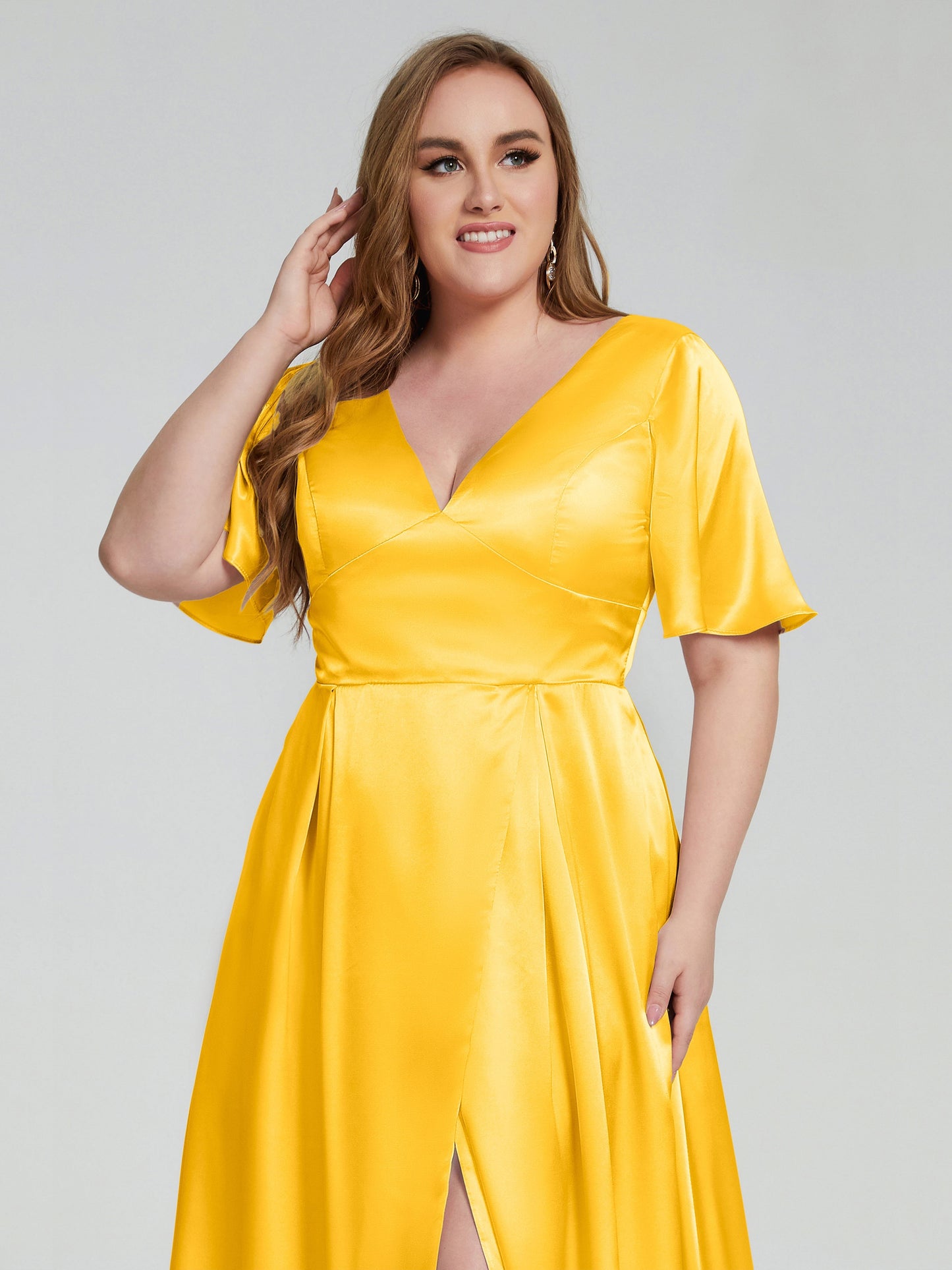 Vanessa Plus Size Soft Satin Bridesmaid Dresses with Sleeves