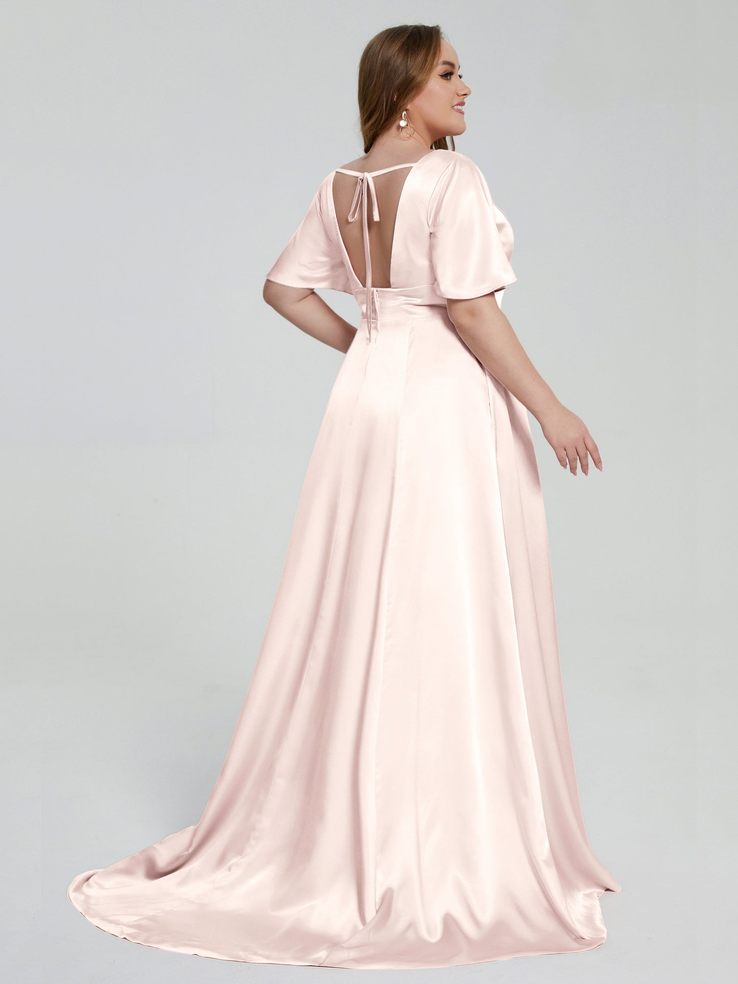 Vanessa Plus Size Soft Satin Bridesmaid Dresses with Sleeves