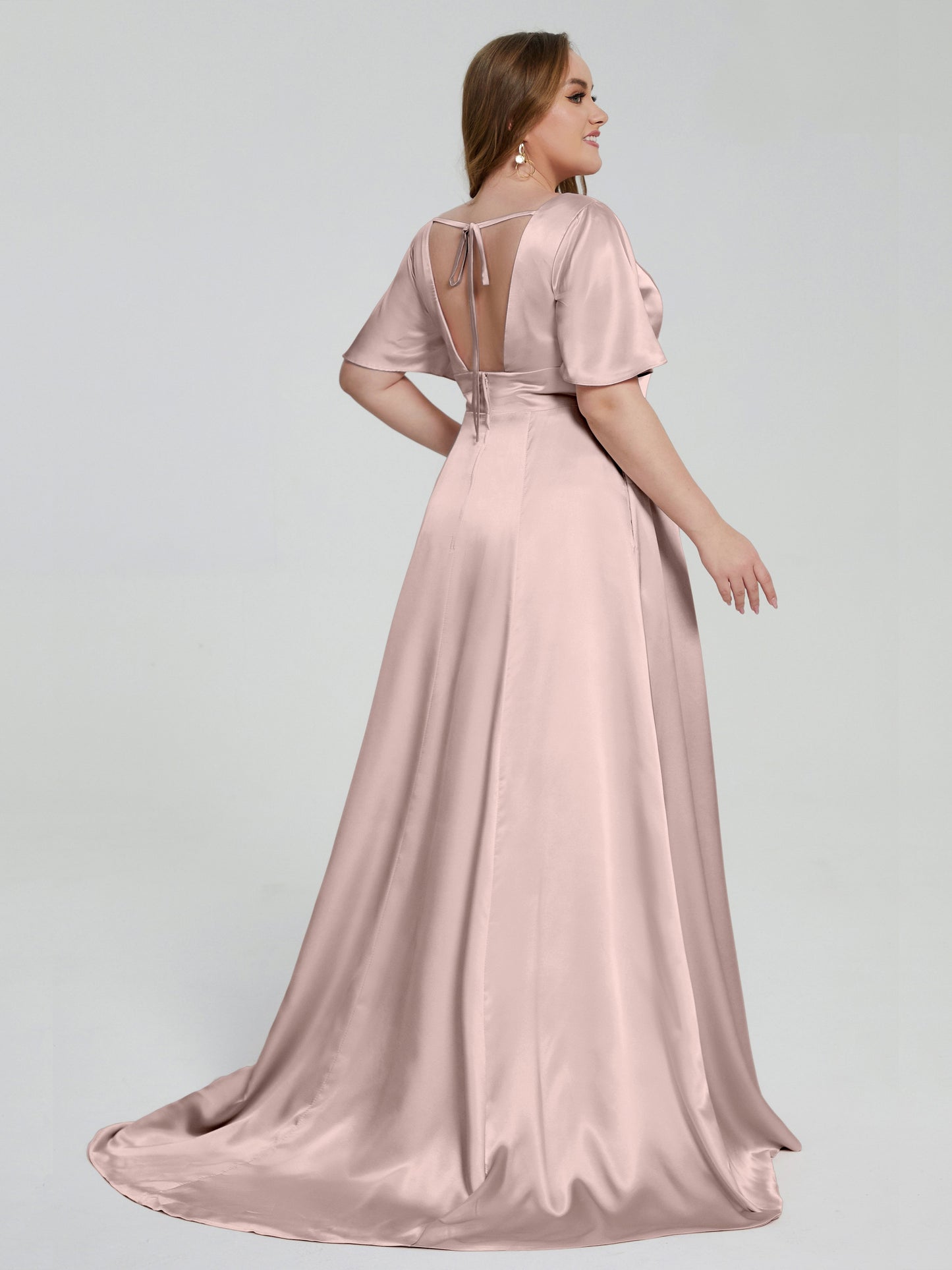 Vanessa Plus Size Soft Satin Bridesmaid Dresses with Sleeves