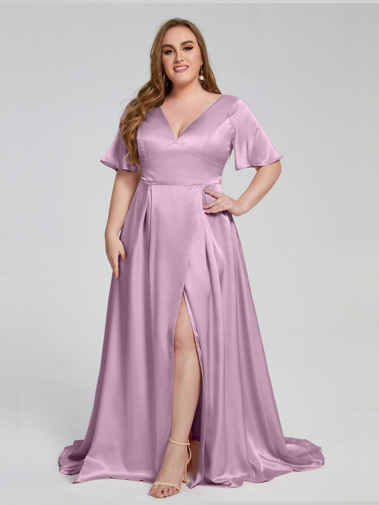 Vanessa Plus Size Soft Satin Bridesmaid Dresses with Sleeves